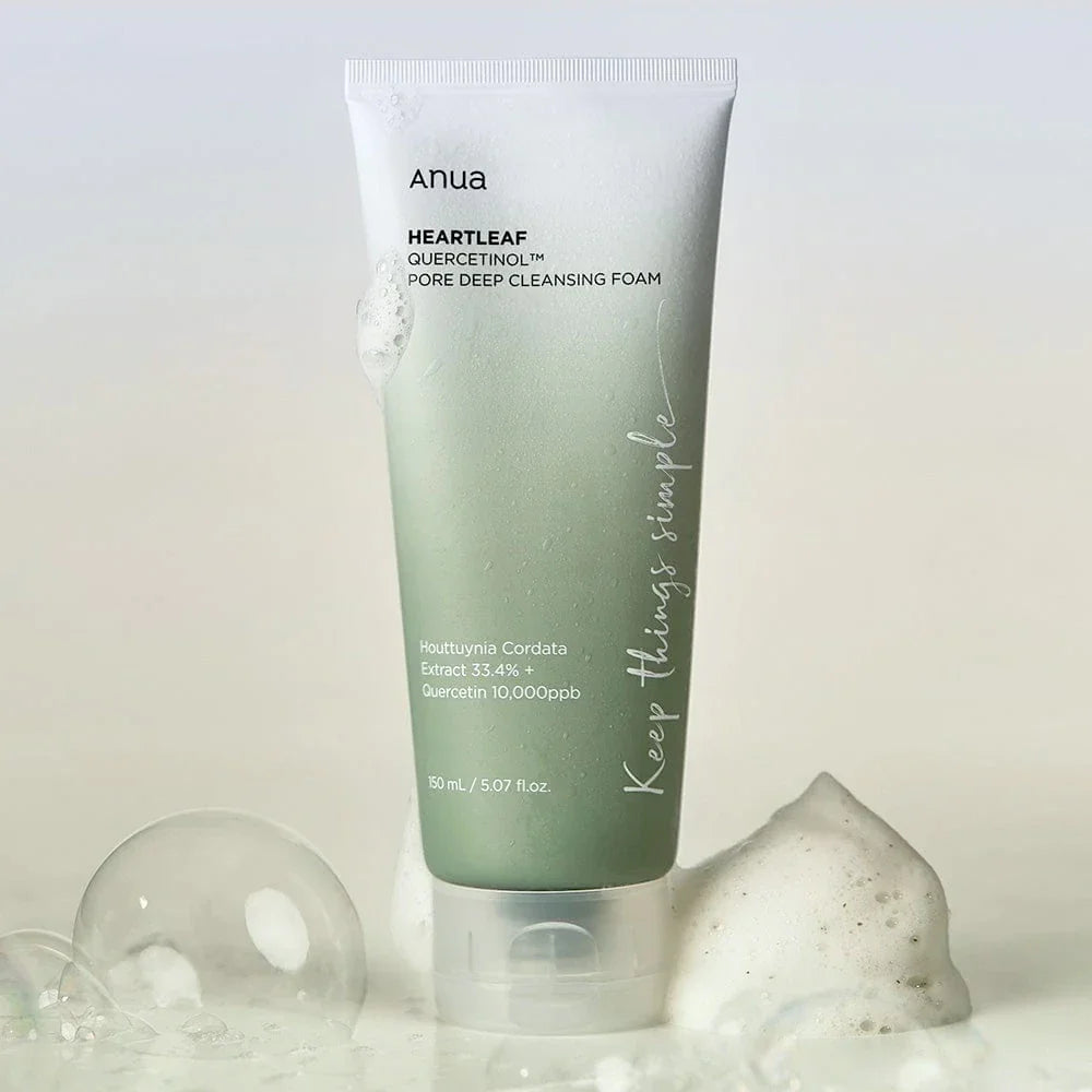 Nuaglow Heartleaf Quercetinol Pore Deep Cleansing Foam for oily skin in skincare routine, with foaming cleanser and pore refining benefits.