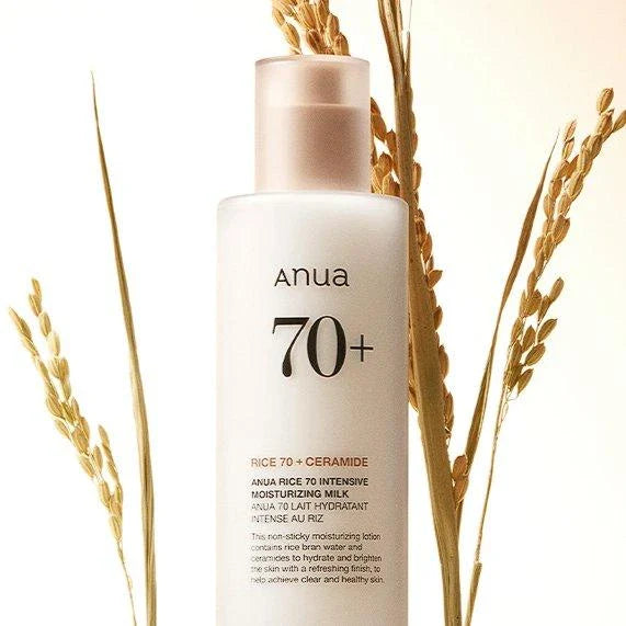 Nuaglow Forårsrutinen skincare routine with Anua Rice 70 Intensive Moisturizing Milk in a sleek bottle.