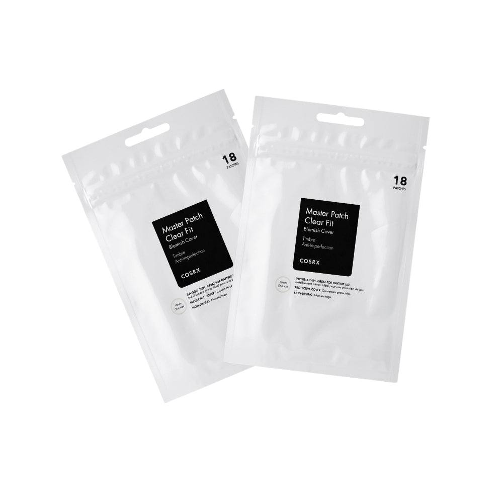 COSRX Master Patch Clear Fit bumseplaster with transparent design, skin-friendly adhesive for targeted pimple treatment.