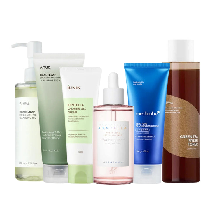 Nuaglow skincare routine for oily skin, featuring cleansing, toning, and moisturizing products in a organized skincare setup.