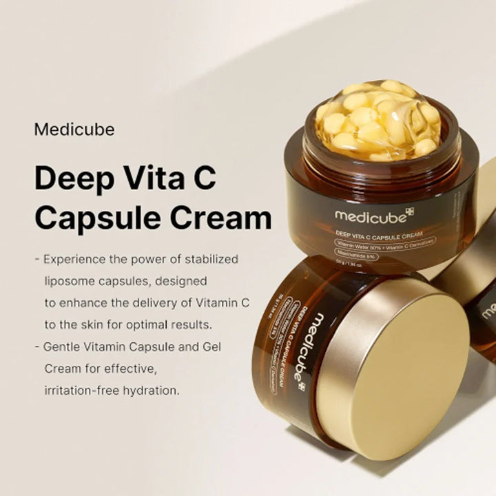 Nuaglow Rutine mod pigmentering with Medicube Deep Vita C Capsule Cream in a skincare routine for brightening and skin tone improvement.