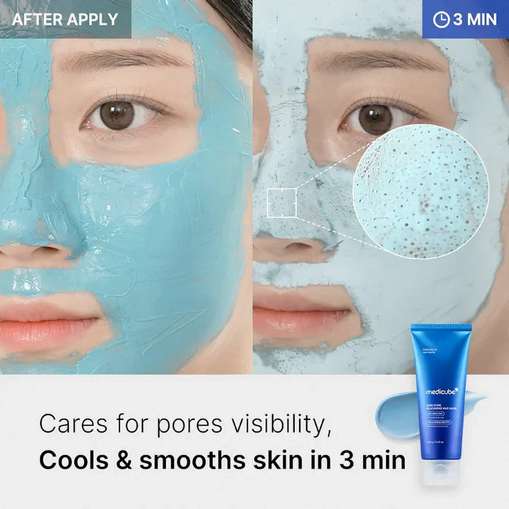 Nuaglow skincare routine featuring Medicube Zero Pore Blackhead Mud Mask for oily skin and pore cleansing.
