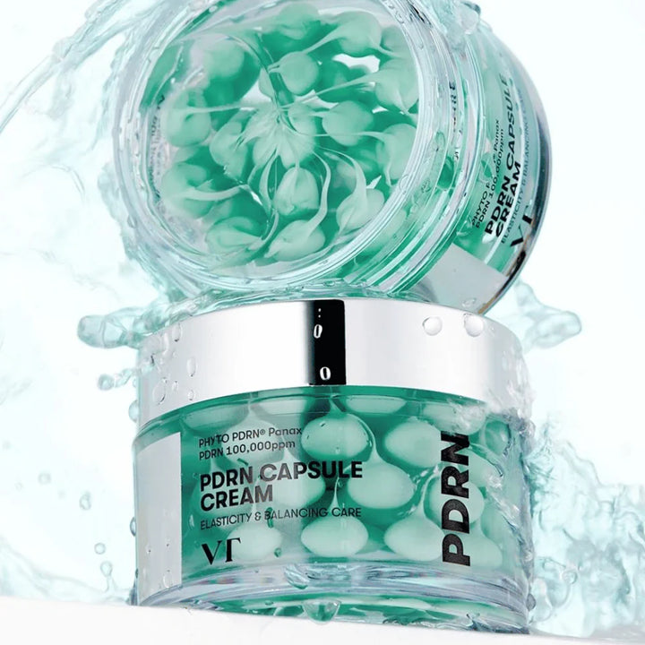 Nuaglow skincare routine for mature skin featuring PDRN capsule cream in a sleek jar, designed to nourish and rejuvenate aging skin.