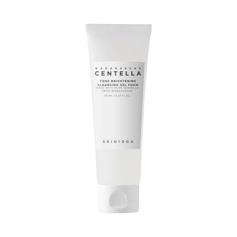 SKIN1004 Madagascar Centella Tone Brightening Cleansing Gel Foam in a 125ml pump bottle, gentle facial cleanser with soothing ingredients.