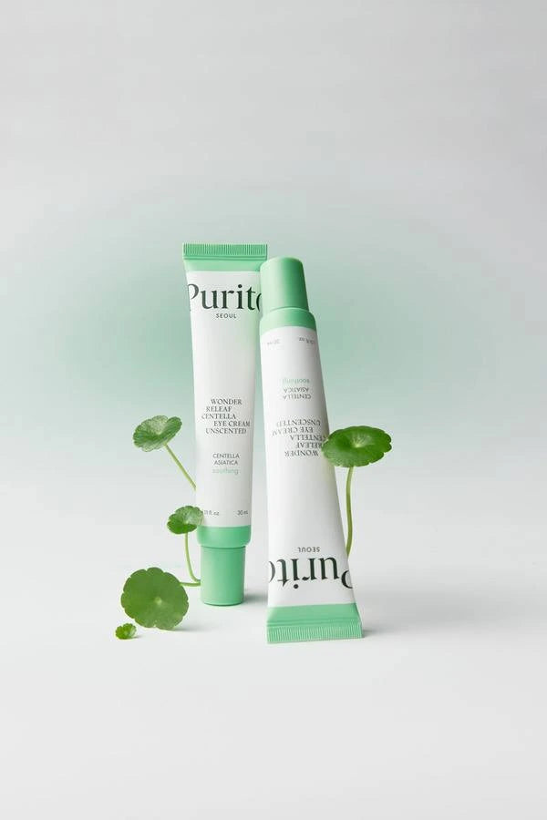 Purito Wonder Releaf Centella Eye Cream unscented in a 30ml jar, showing the skincare product with a clean, minimalist design.
